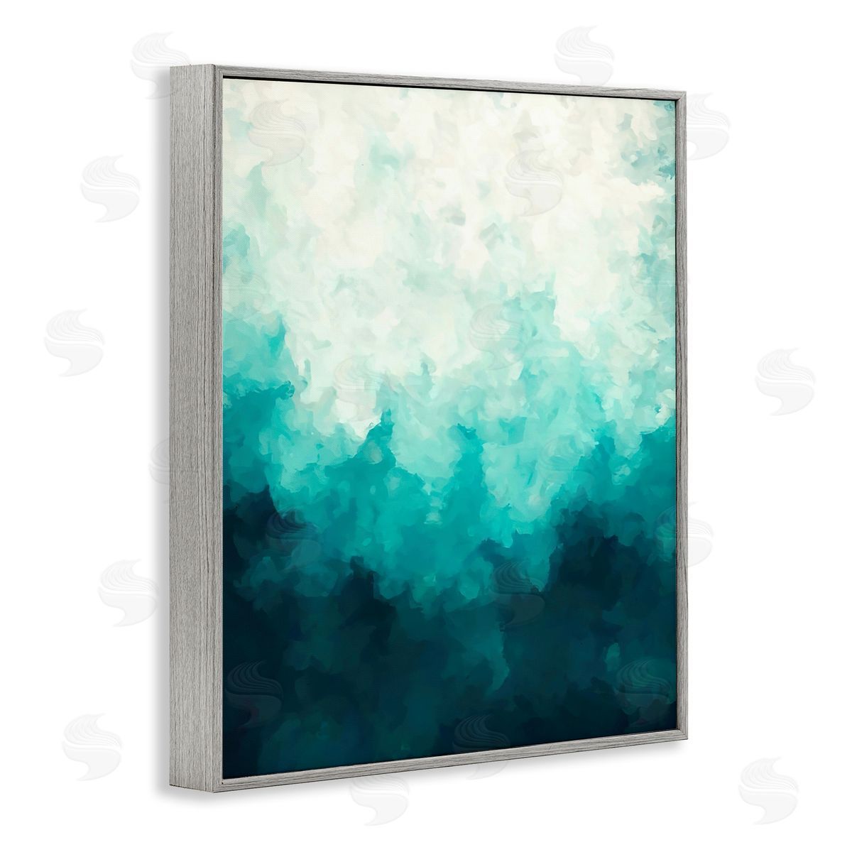 Alpenglow Workshop Blue & Green Abstract Underwater Sea Waves Bubbles  Gray Framed Giclee Wall Art Print