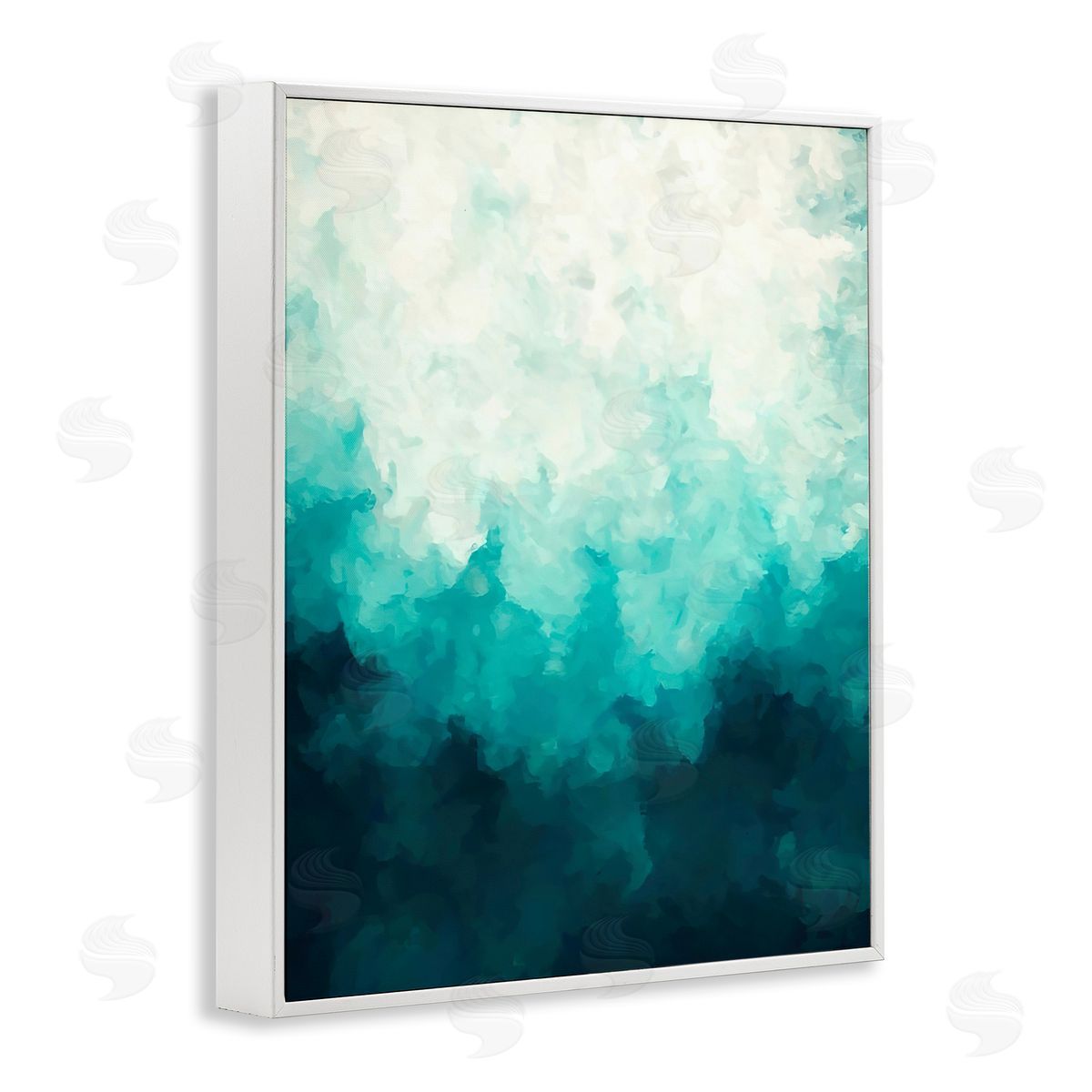 Alpenglow Workshop Blue & Green Abstract Underwater Sea Waves Bubbles  White Framed Giclee Wall Art Print