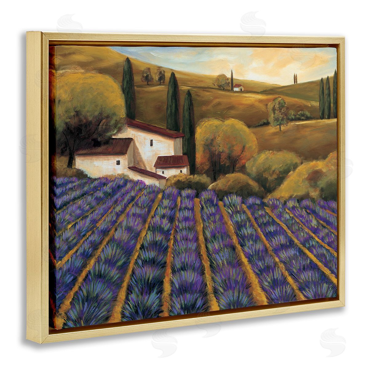 Michael Cooper Secluded Purple Vegetal Harvest Farm Meadow Sky  Gold Floating Frame Canvas Wall Art Print