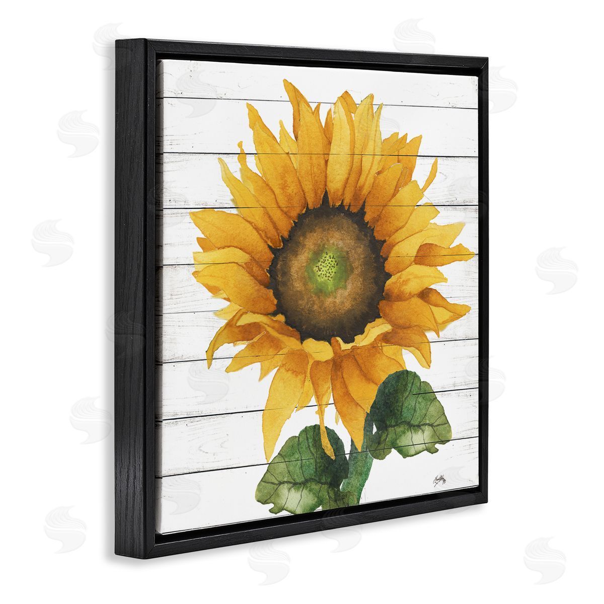 Elizabeth Medley Yellow Sunflower Blossom Bold Petals Rustic Design Black Floating Frame Canvas Wall Art Print