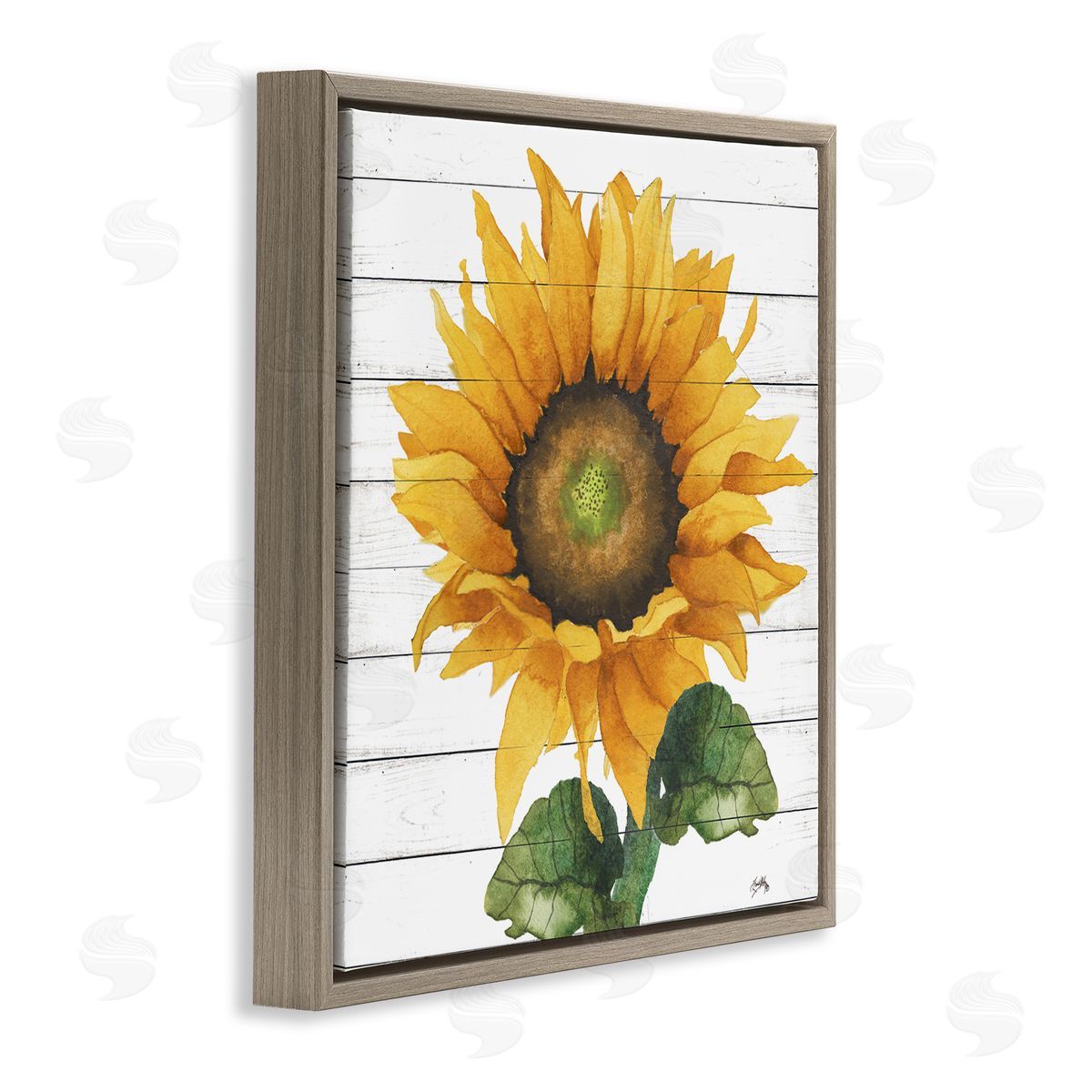 Elizabeth Medley Yellow Sunflower Blossom Bold Petals Rustic Design Brown Floating Frame Canvas Wall Art Print