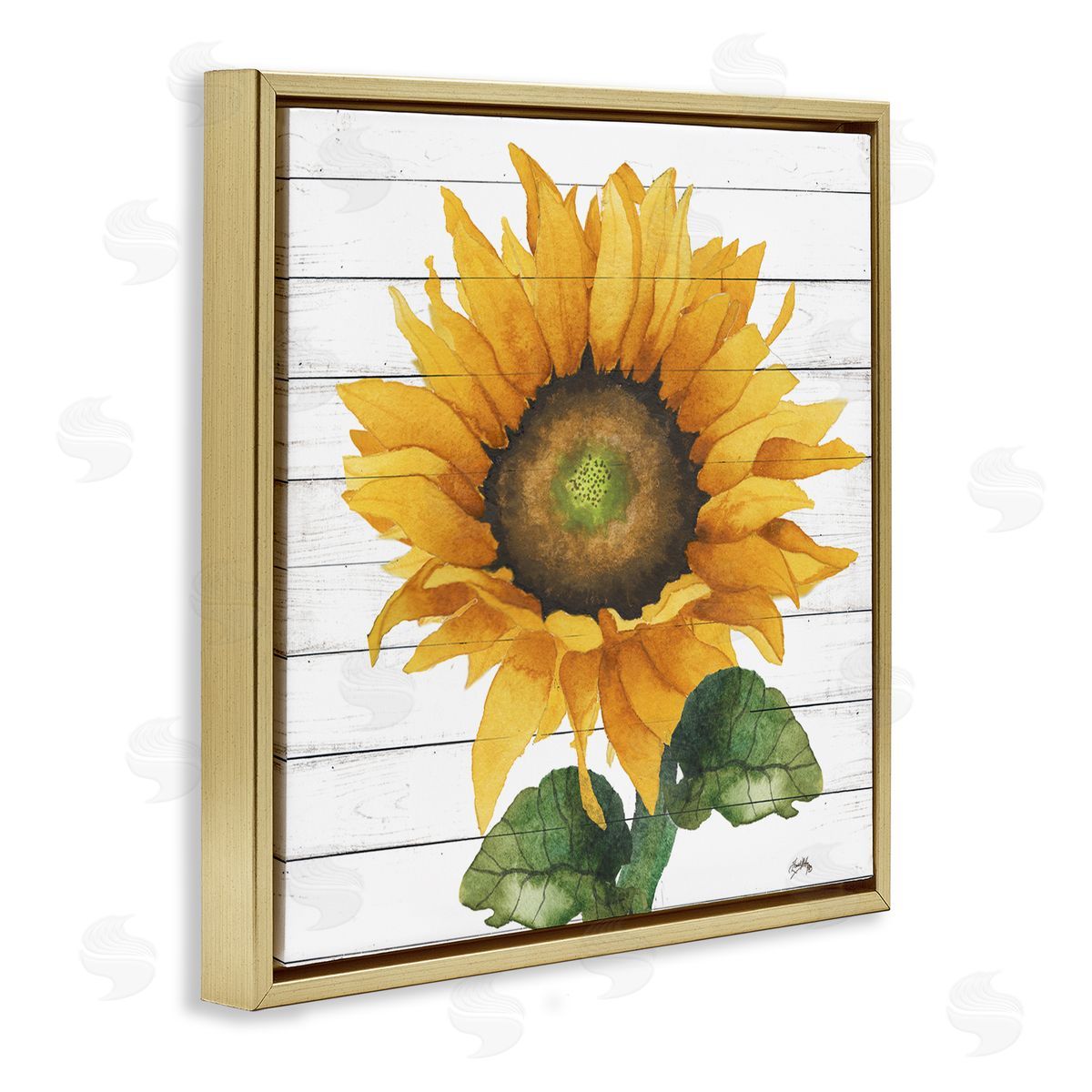 Elizabeth Medley Yellow Sunflower Blossom Bold Petals Rustic Design Gold Floating Frame Canvas Wall Art Print