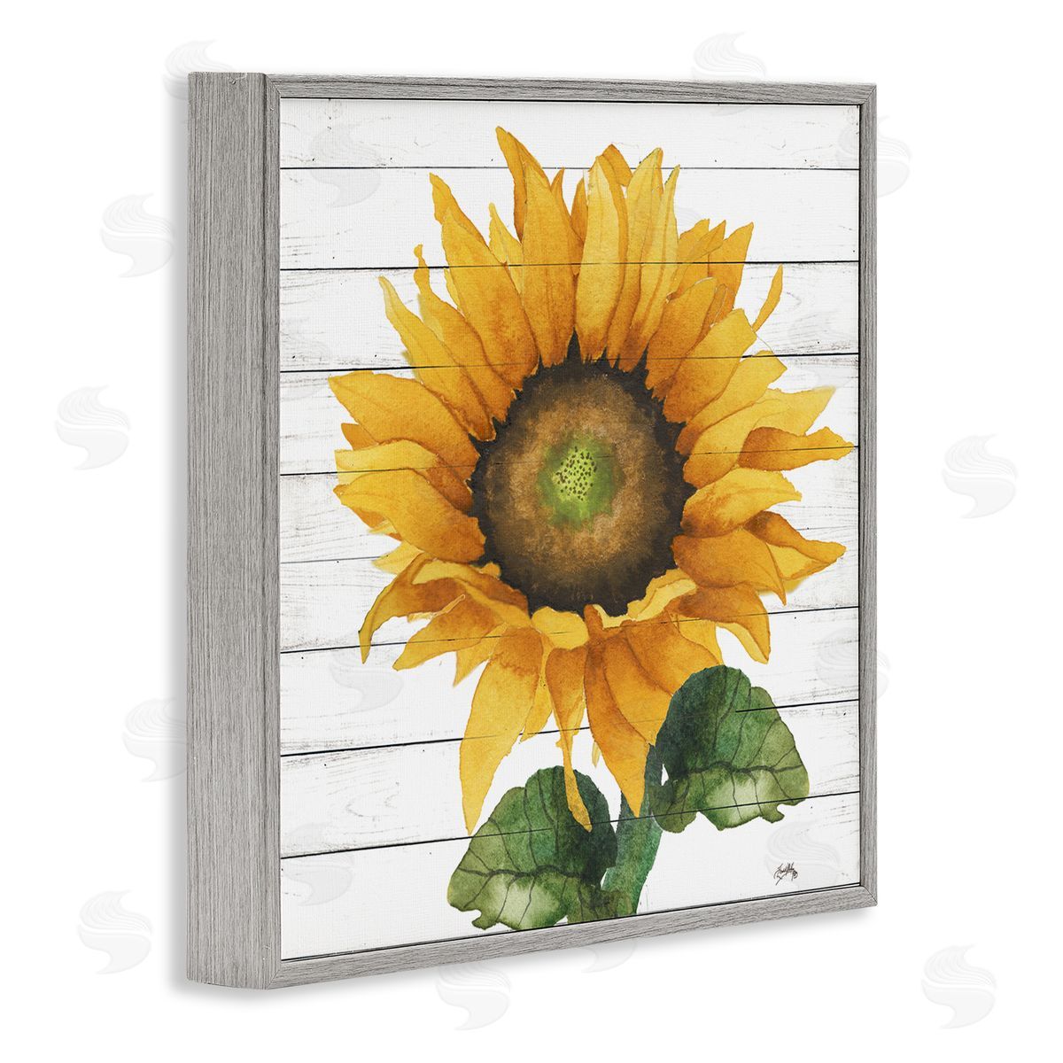 Elizabeth Medley Yellow Sunflower Blossom Bold Petals Rustic Design Gray Framed Glicee Wall Art Print