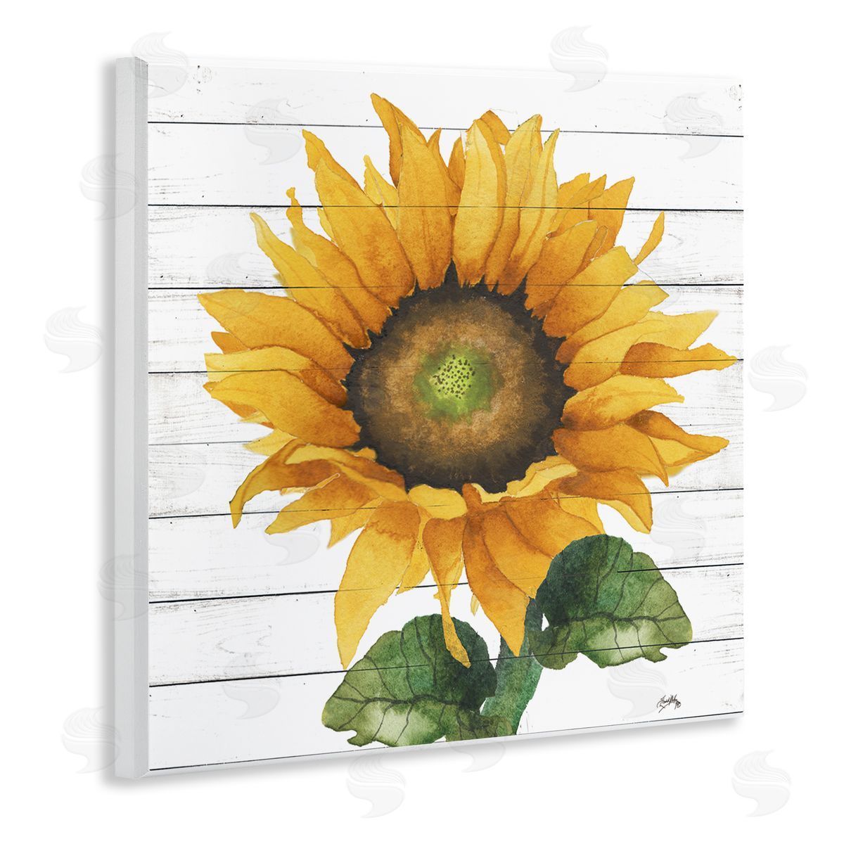Elizabeth Medley Yellow Sunflower Blossom Bold Petals Rustic Design Wooden Wall Plaque Art Print