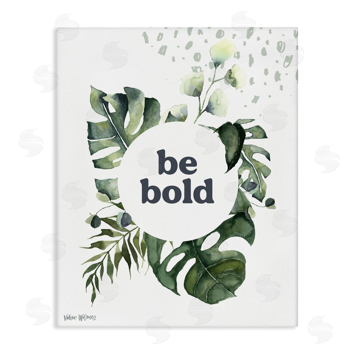Valerie Wieners Be Bold Phrase Text Botanical Leaf   Stretched Canvas Wall Art Print