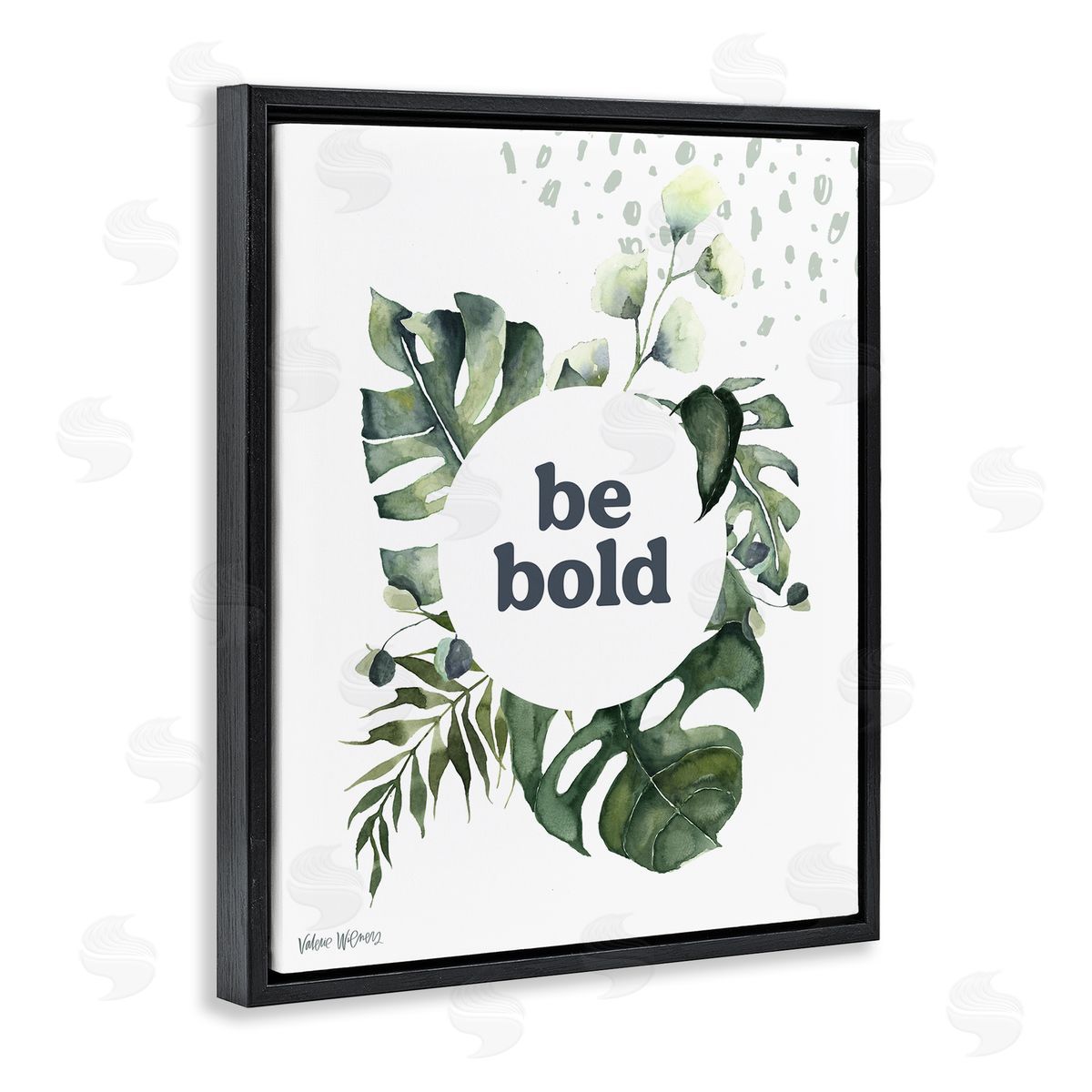 Valerie Wieners Be Bold Phrase Text Botanical Leaf   Black Floating Frame Canvas Wall Art Print