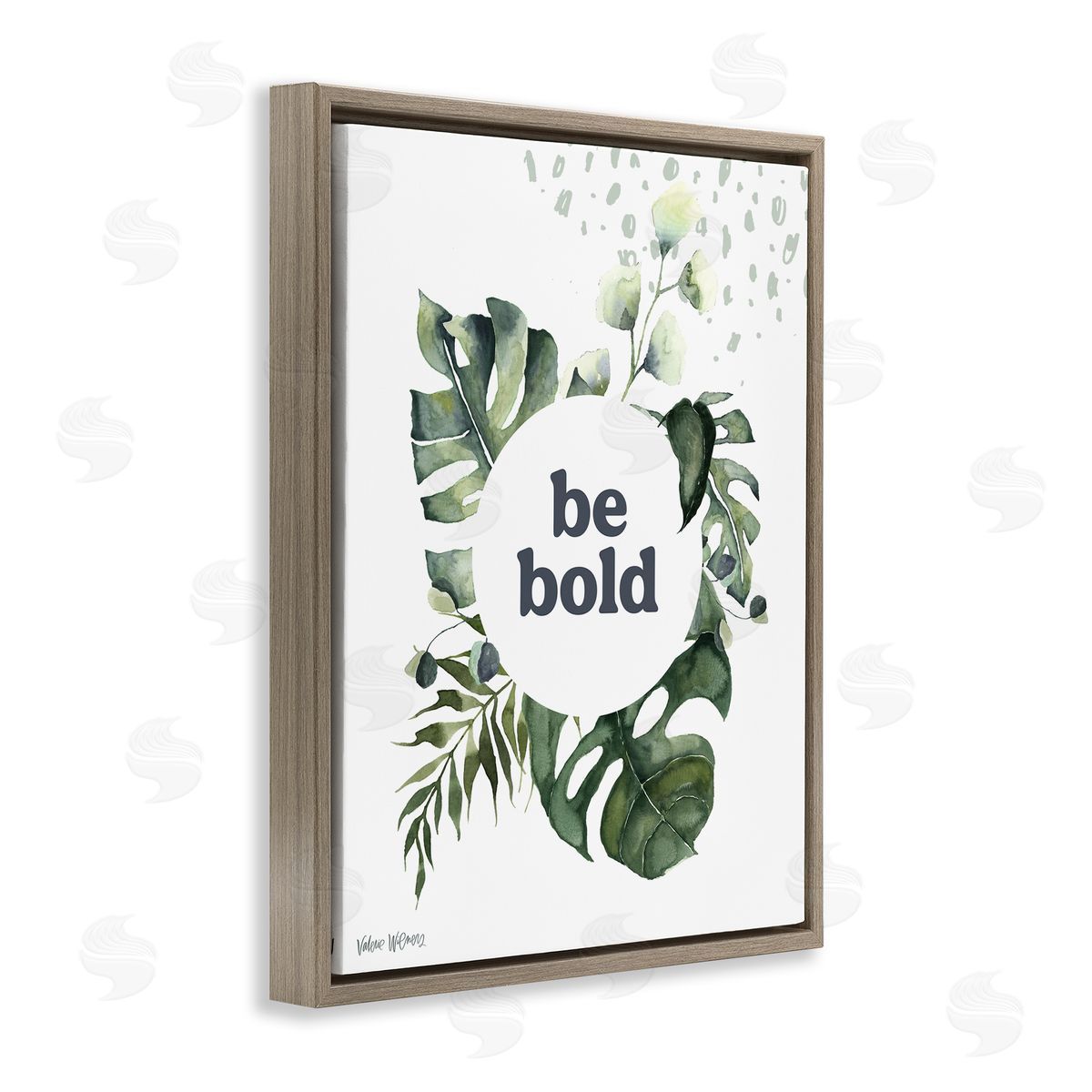 Valerie Wieners Be Bold Phrase Text Botanical Leaf   Brown Floating Frame Canvas Wall Art Print