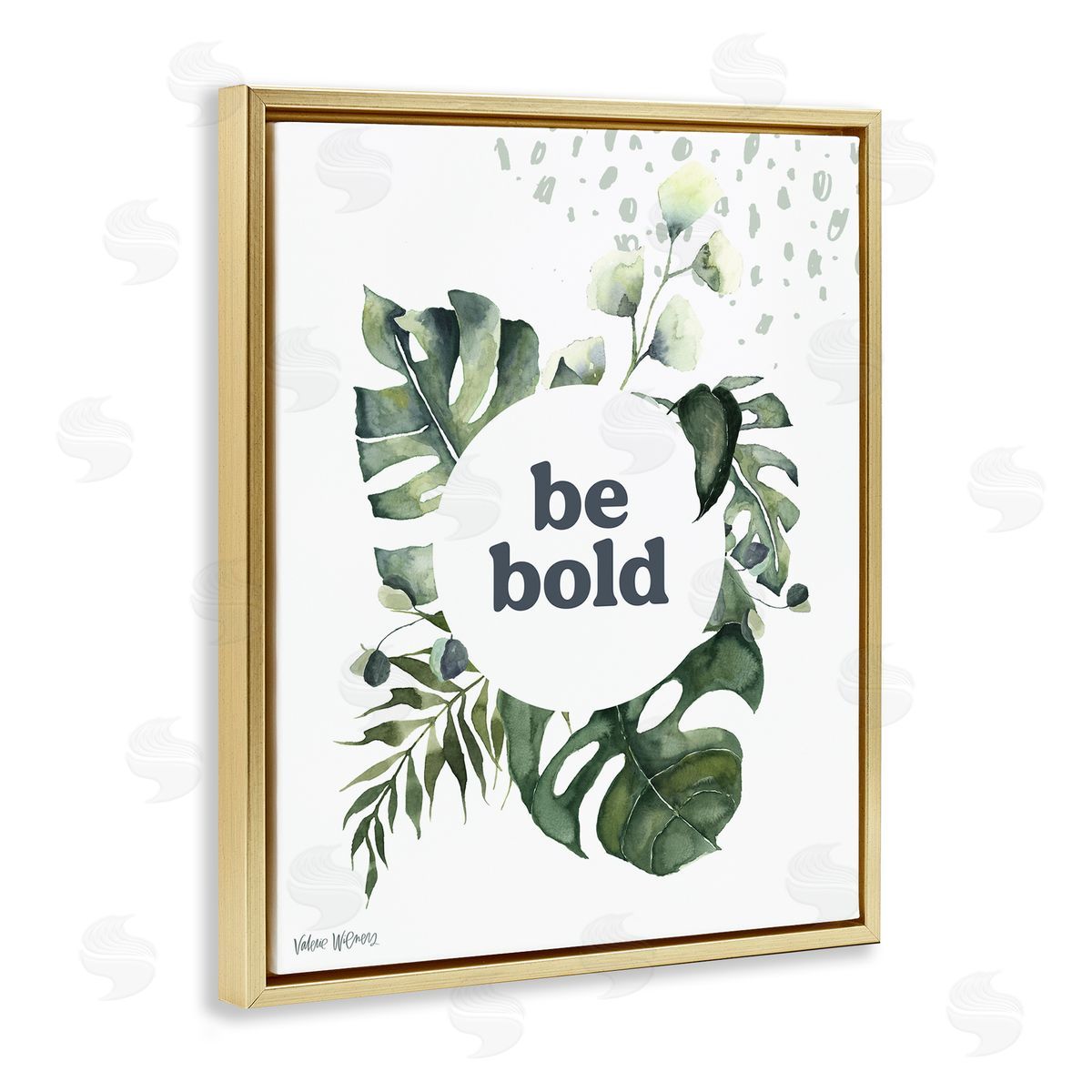 Valerie Wieners Be Bold Phrase Text Botanical Leaf   Gold Floating Frame Canvas Wall Art Print