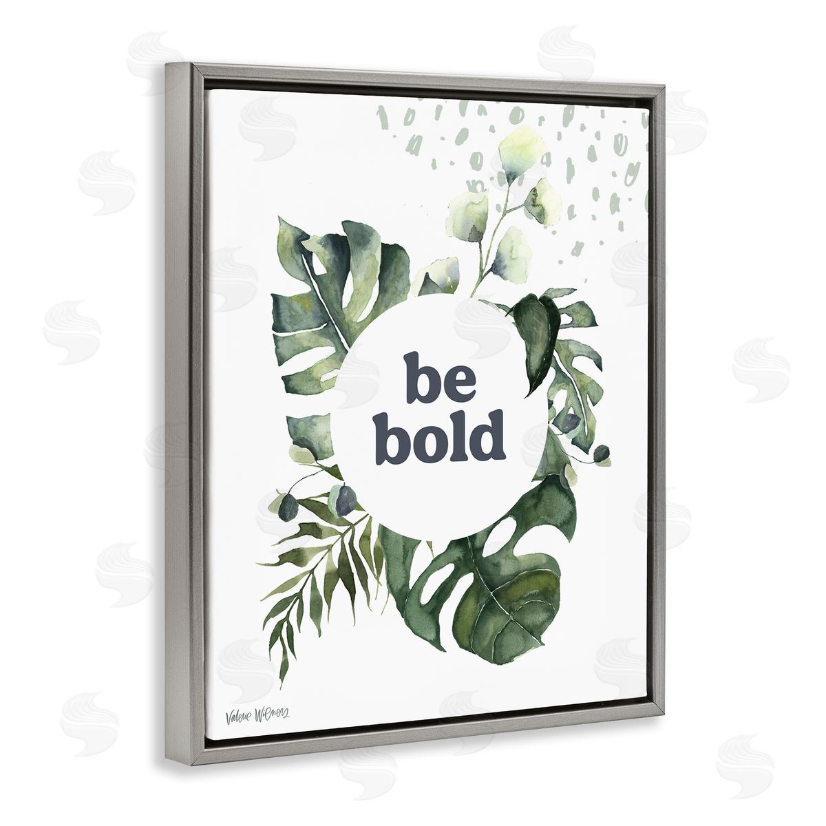 Valerie Wieners Be Bold Phrase Text Botanical Leaf   Gray Floating Frame Canvas Wall Art Print