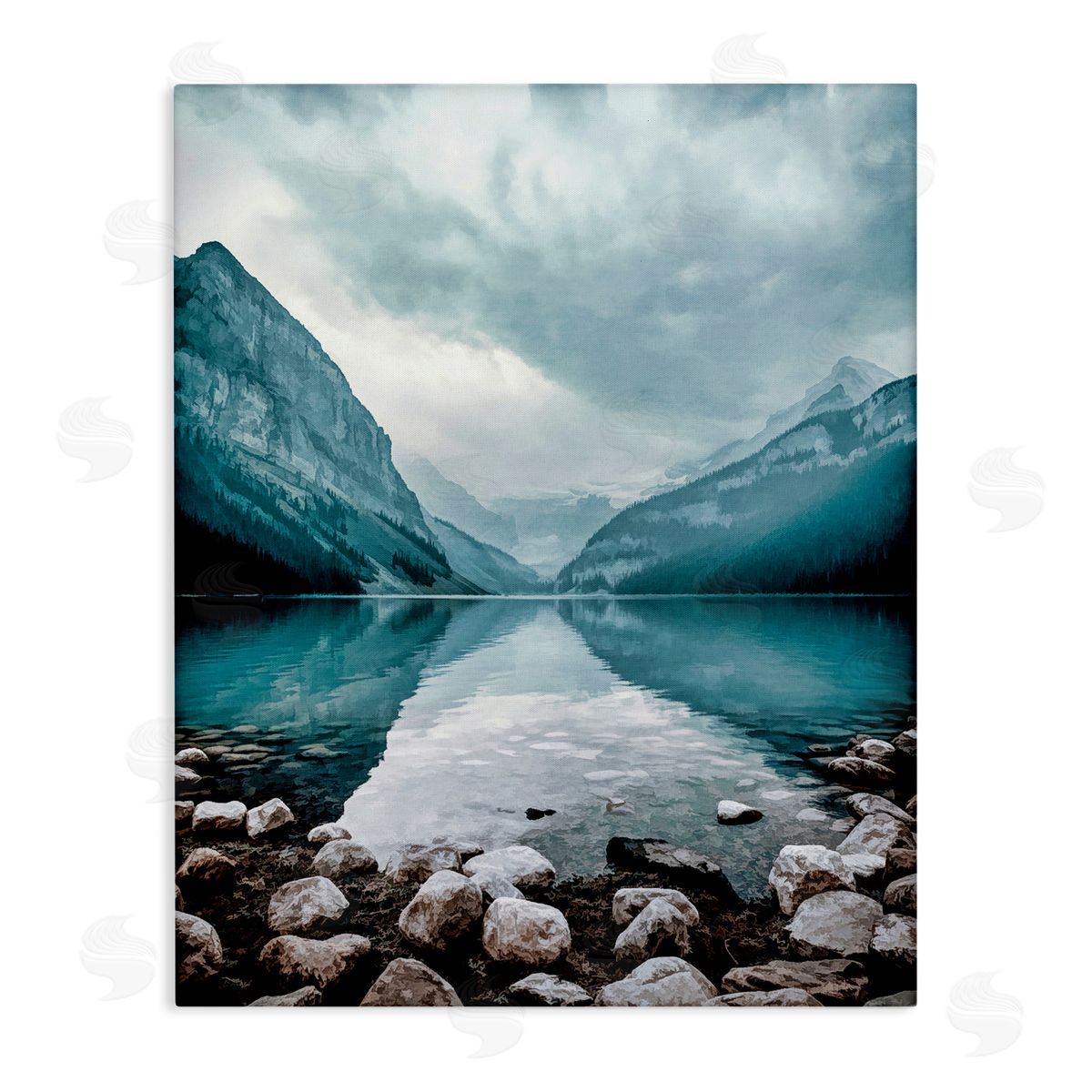 Alpenglow Workshop Breathtaking Rocky River Scenery Blue Mountain Peaks  Stretched Canvas Wall Art Print