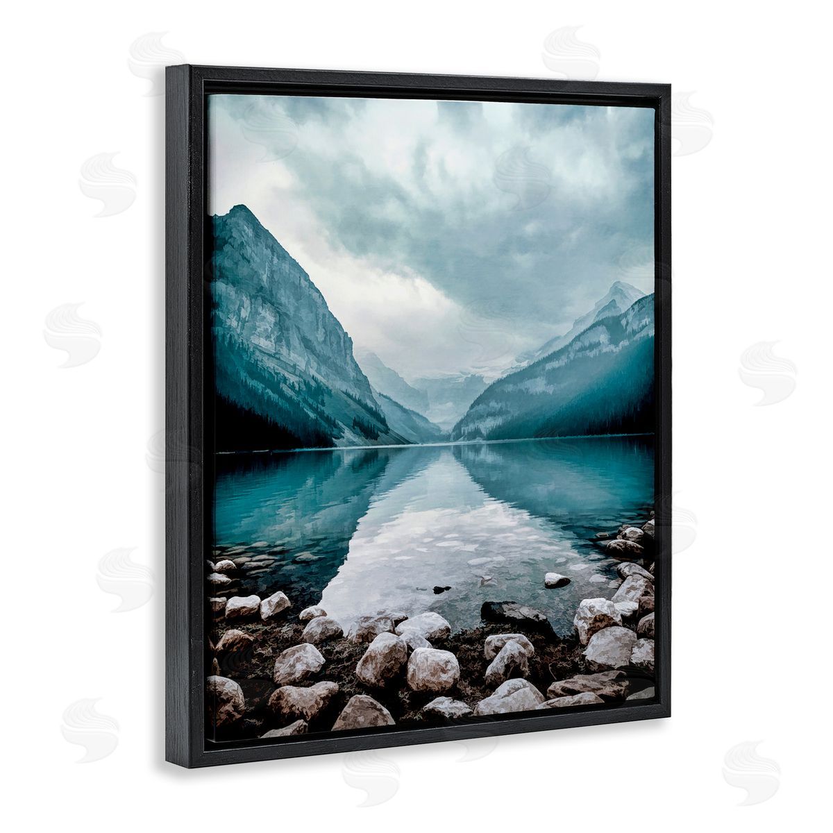 Alpenglow Workshop Breathtaking Rocky River Scenery Blue Mountain Peaks  Black Floating Frame Canvas Wall Art Print