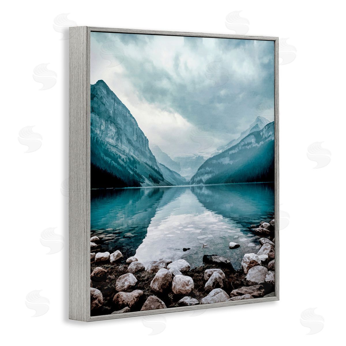 Alpenglow Workshop Breathtaking Rocky River Scenery Blue Mountain Peaks  Gray Framed Giclee Wall Art Print
