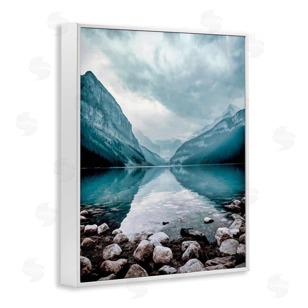 Alpenglow Workshop Breathtaking Rocky River Scenery Blue Mountain Peaks  White Framed Giclee Wall Art Print