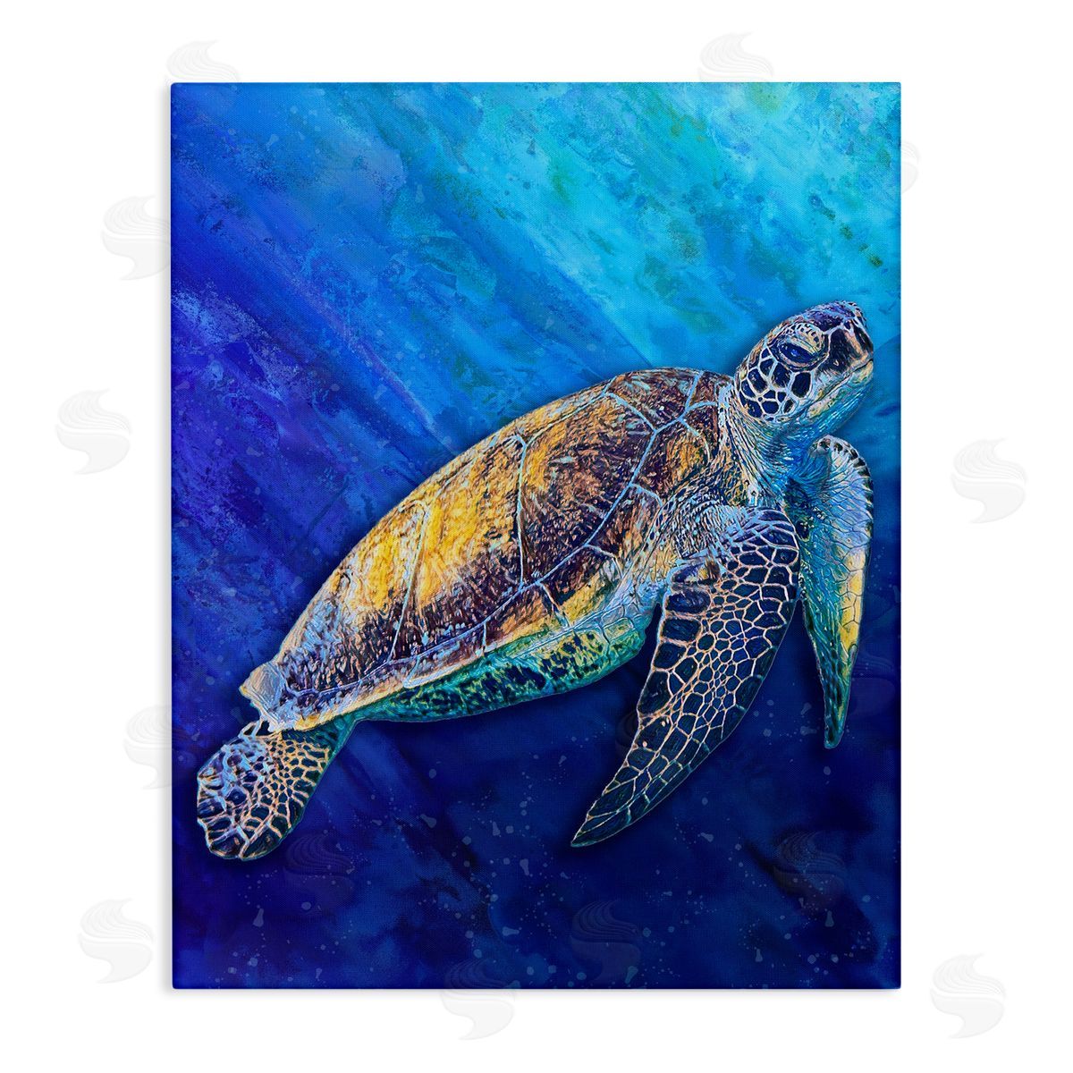 Alpenglow Workshop Sea Turtle Swimming Deep Blue Ocean Under Water  Stretched Canvas Wall Art Print