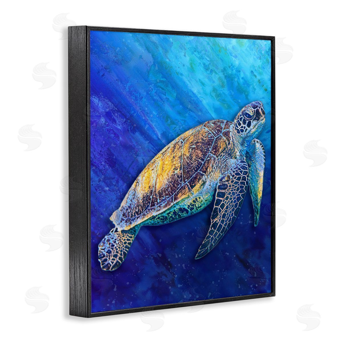 Alpenglow Workshop Sea Turtle Swimming Deep Blue Ocean Under Water  Black Framed Giclee Wall Art Print