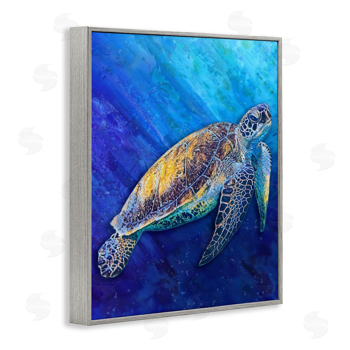 Alpenglow Workshop Sea Turtle Swimming Deep Blue Ocean Under Water  Gray Framed Giclee Wall Art Print