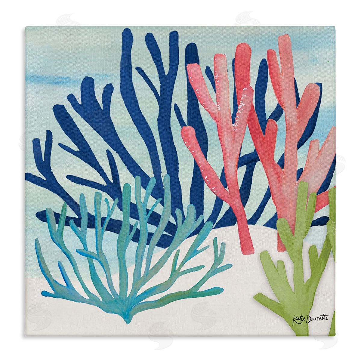 Katie Doucette Underwater Sea Life Blue Pink Ocean Coral Reef Stretched Canvas Wall Art Print