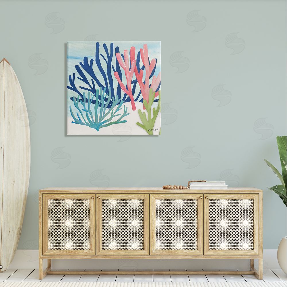 Katie Doucette Underwater Sea Life Blue Pink Ocean Coral Reef Canvas Wall Art in Room