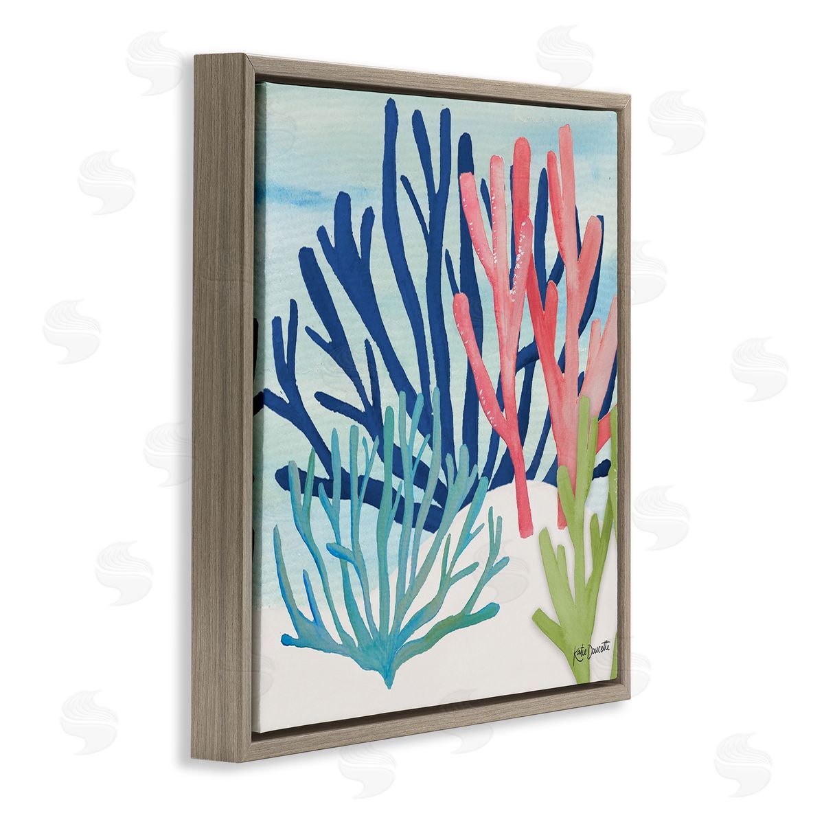 Katie Doucette Underwater Sea Life Blue Pink Ocean Coral Reef Brown Floating Frame Canvas Wall Art Print