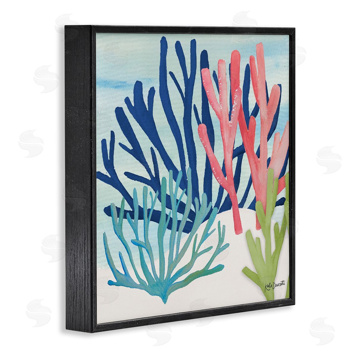Katie Doucette Underwater Sea Life Blue Pink Ocean Coral Reef Black Framed Glicee Wall Art Print