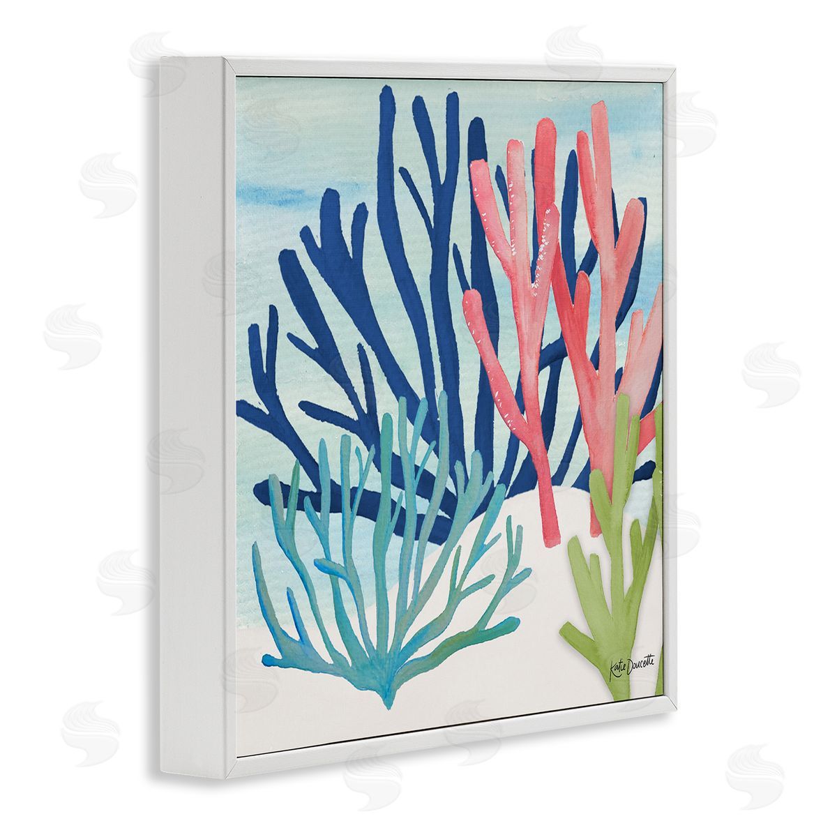 Katie Doucette Underwater Sea Life Blue Pink Ocean Coral Reef White Framed Glicee Wall Art Print