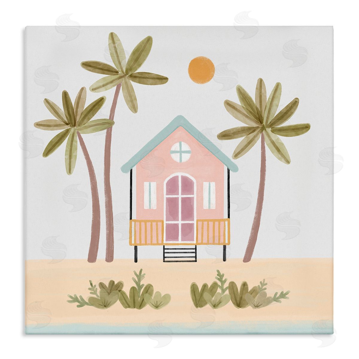 Nina Muis Surface Design Tropical Summer Paradise Beachside House Palm Trees  Stretched Canvas Wall Art Print