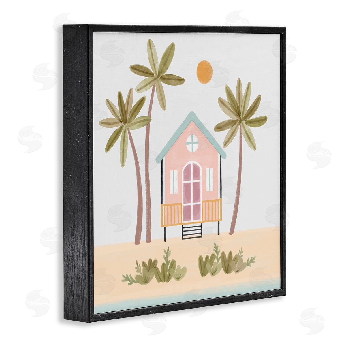 Nina Muis Surface Design Tropical Summer Paradise Beachside House Palm Trees  Black Framed Glicee Wall Art Print