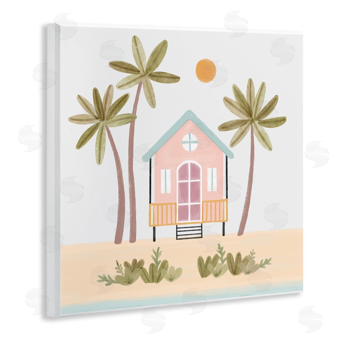 Nina Muis Surface Design Tropical Summer Paradise Beachside House Palm Trees  Wooden Wall Plaque Art Print