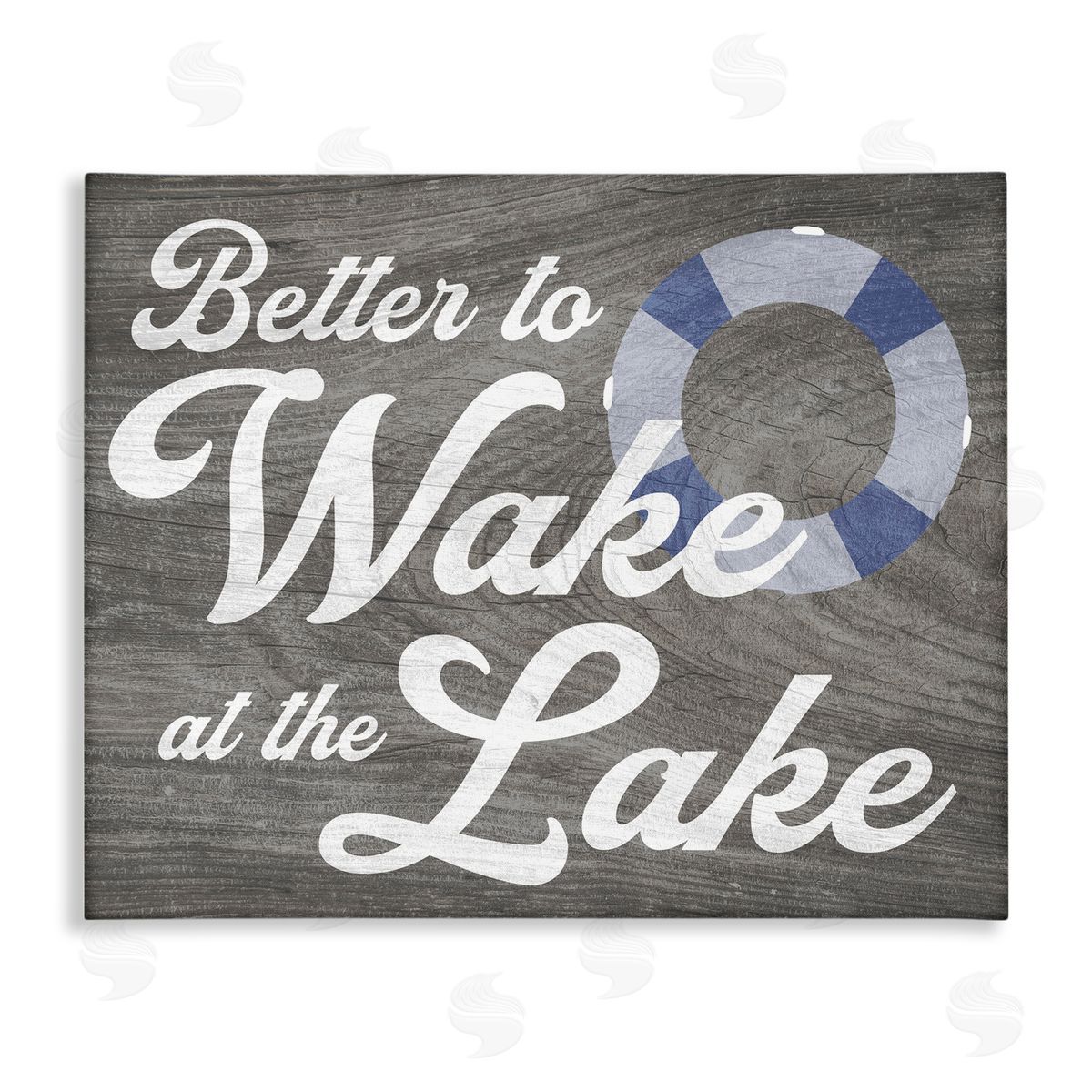 Stupell Studio Wake at Lake Rustic Cabin Sign Life Preserver Ring Stretched Canvas Wall Art Print