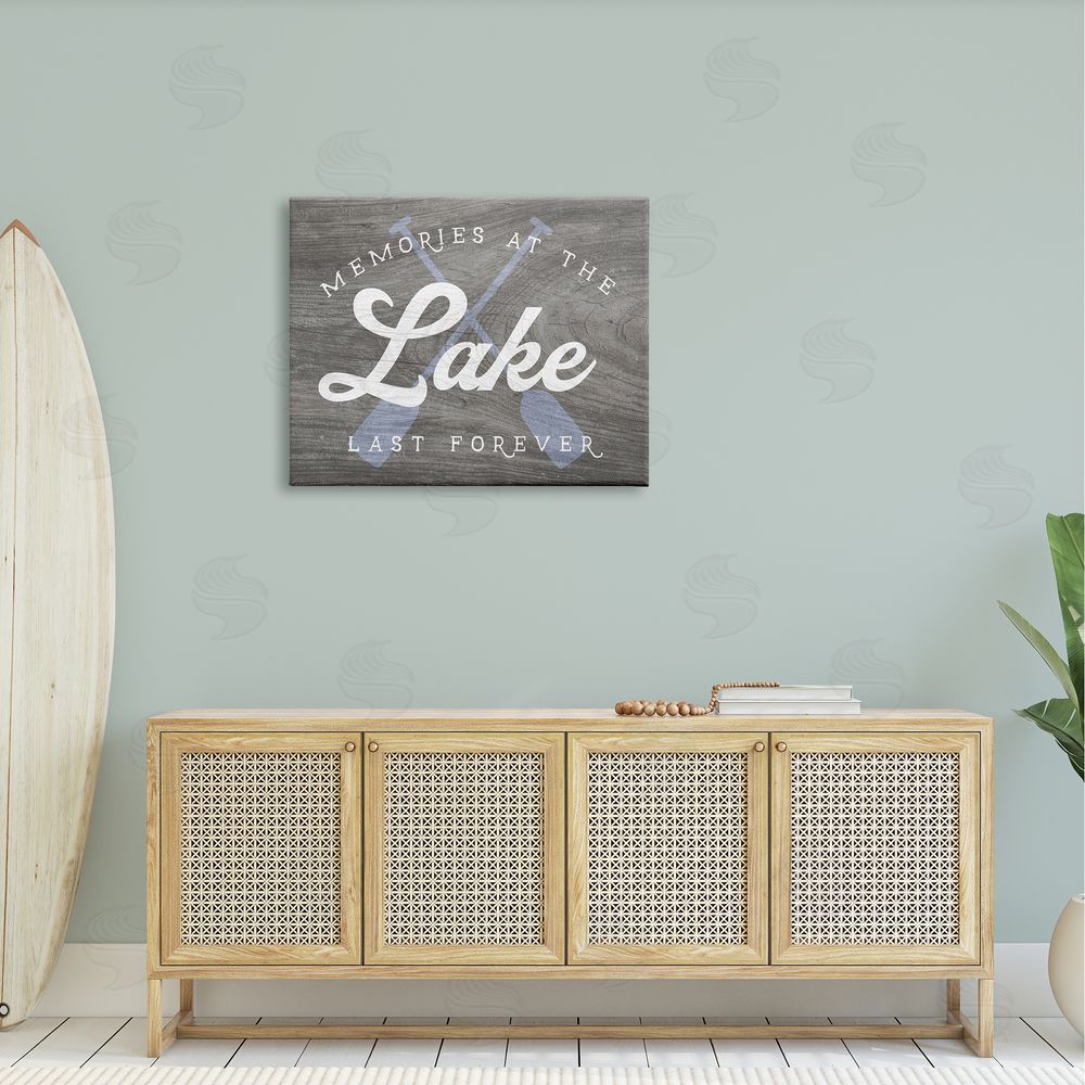 Stupell Studio Memories at Lake Phrase Rustic Boat Ores  Canvas Wall Art Print in Room