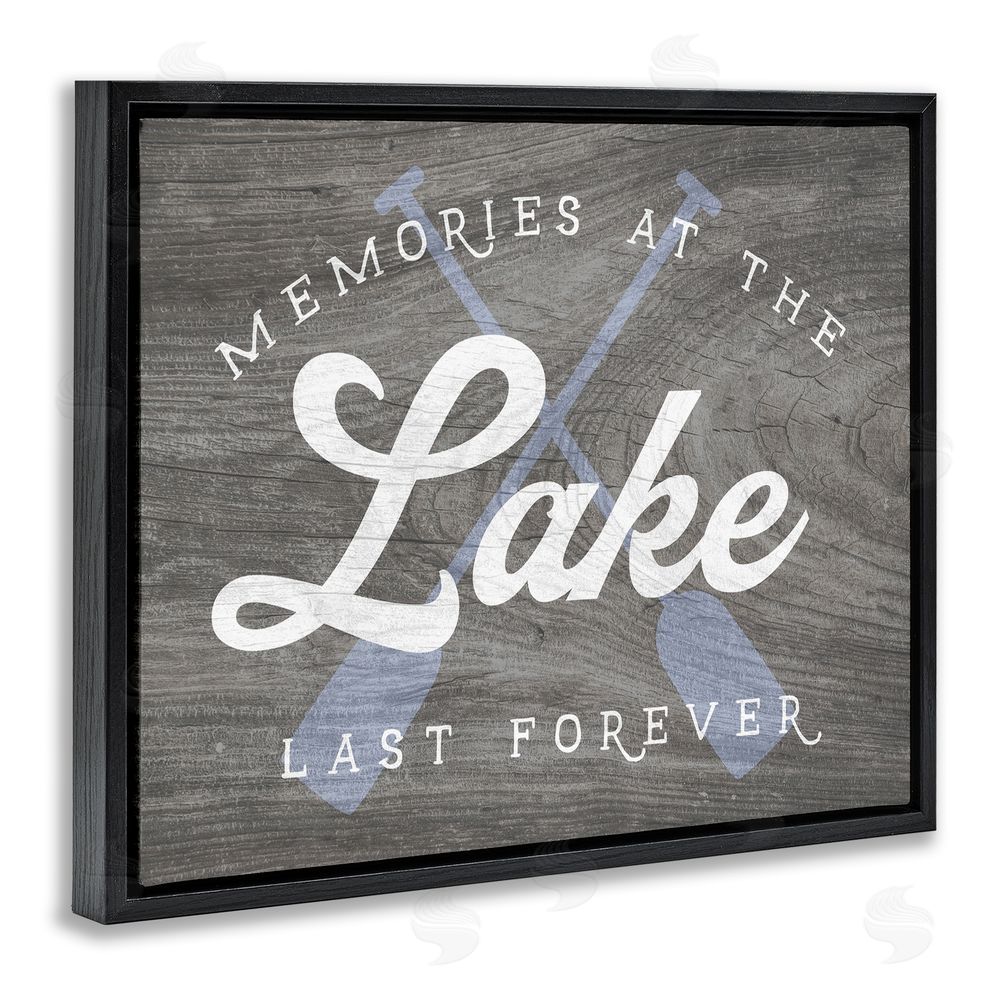 Stupell Studio Memories at Lake Phrase Rustic Boat Ores  Black Floating Frame Canvas Wall Art Print