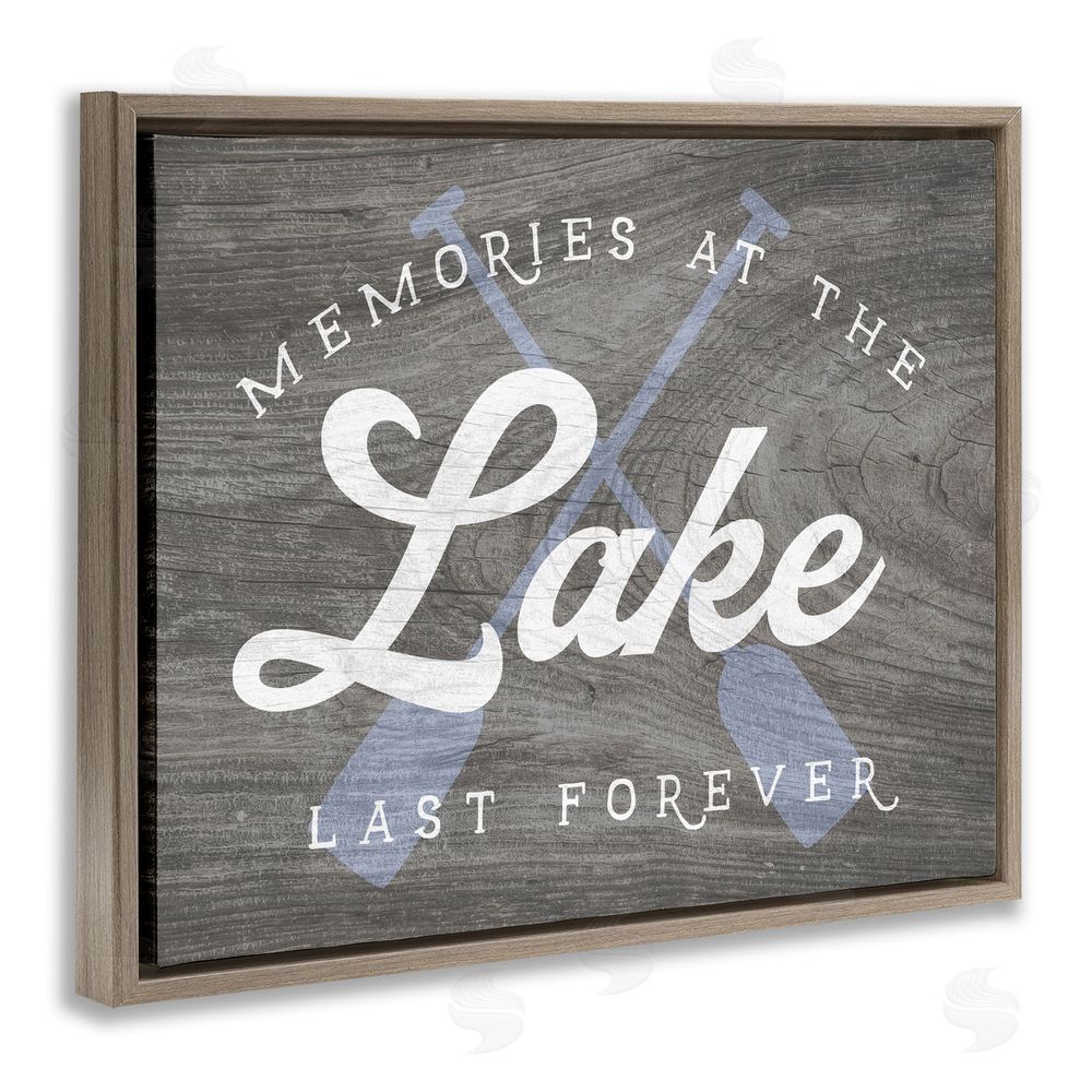 Stupell Studio Memories at Lake Phrase Rustic Boat Ores  Brown Floating Frame Canvas Wall Art Print