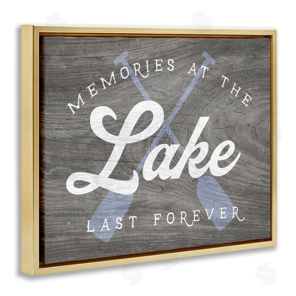 Stupell Studio Memories at Lake Phrase Rustic Boat Ores  Gold Floating Frame Canvas Wall Art Print