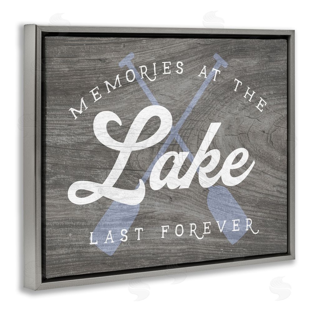 Stupell Studio Memories at Lake Phrase Rustic Boat Ores  Gray Floating Frame Canvas Wall Art Print