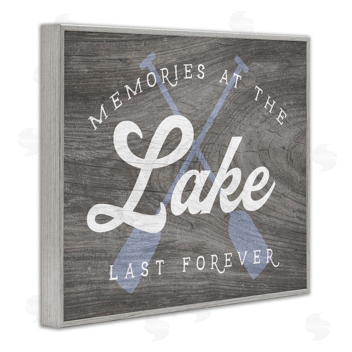 Stupell Studio Memories at Lake Phrase Rustic Boat Ores  Gray Framed Giclee Wall Art Print