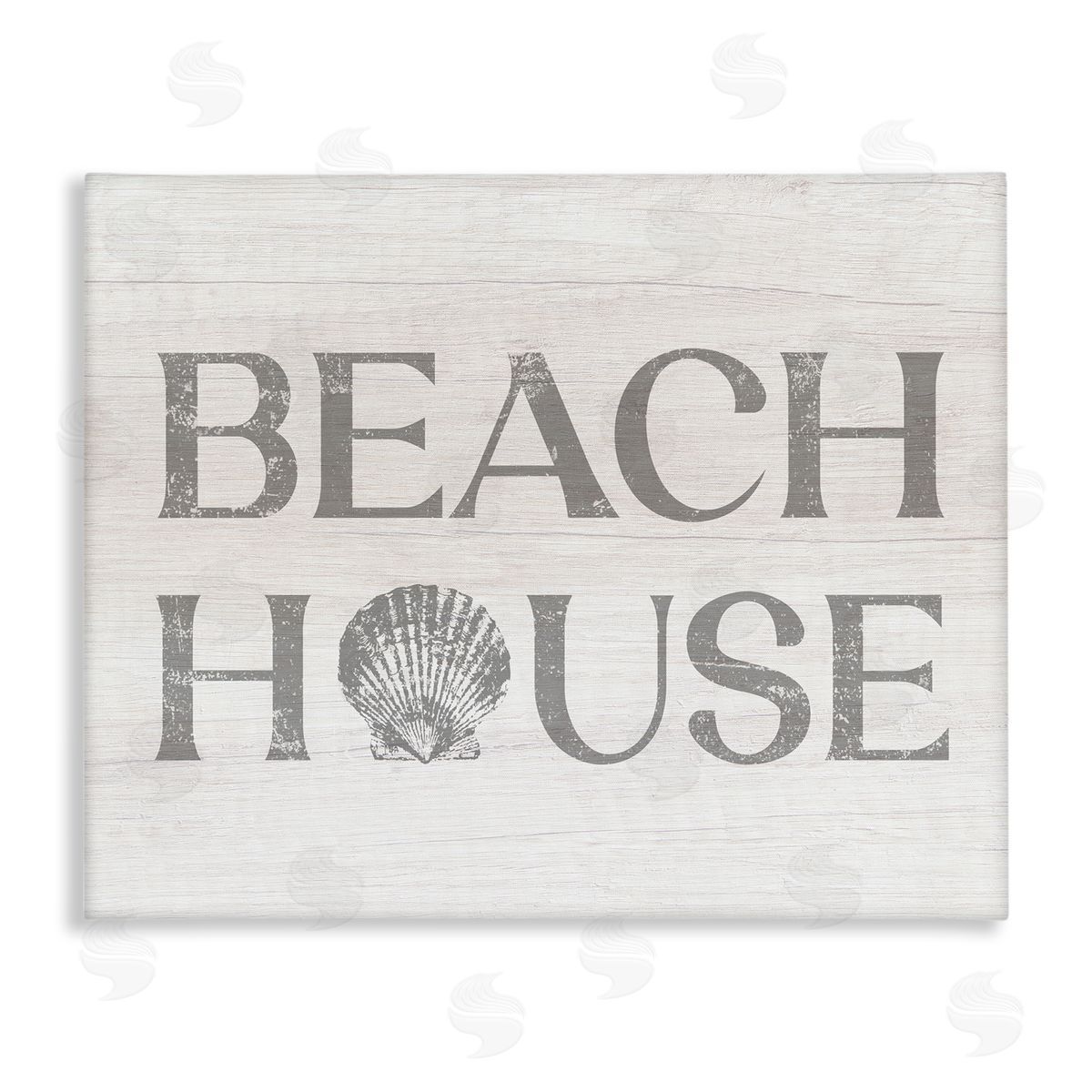 Stupell Studio Beach House Text Vintage Clam Seashell  Stretched Canvas Wall Art Print