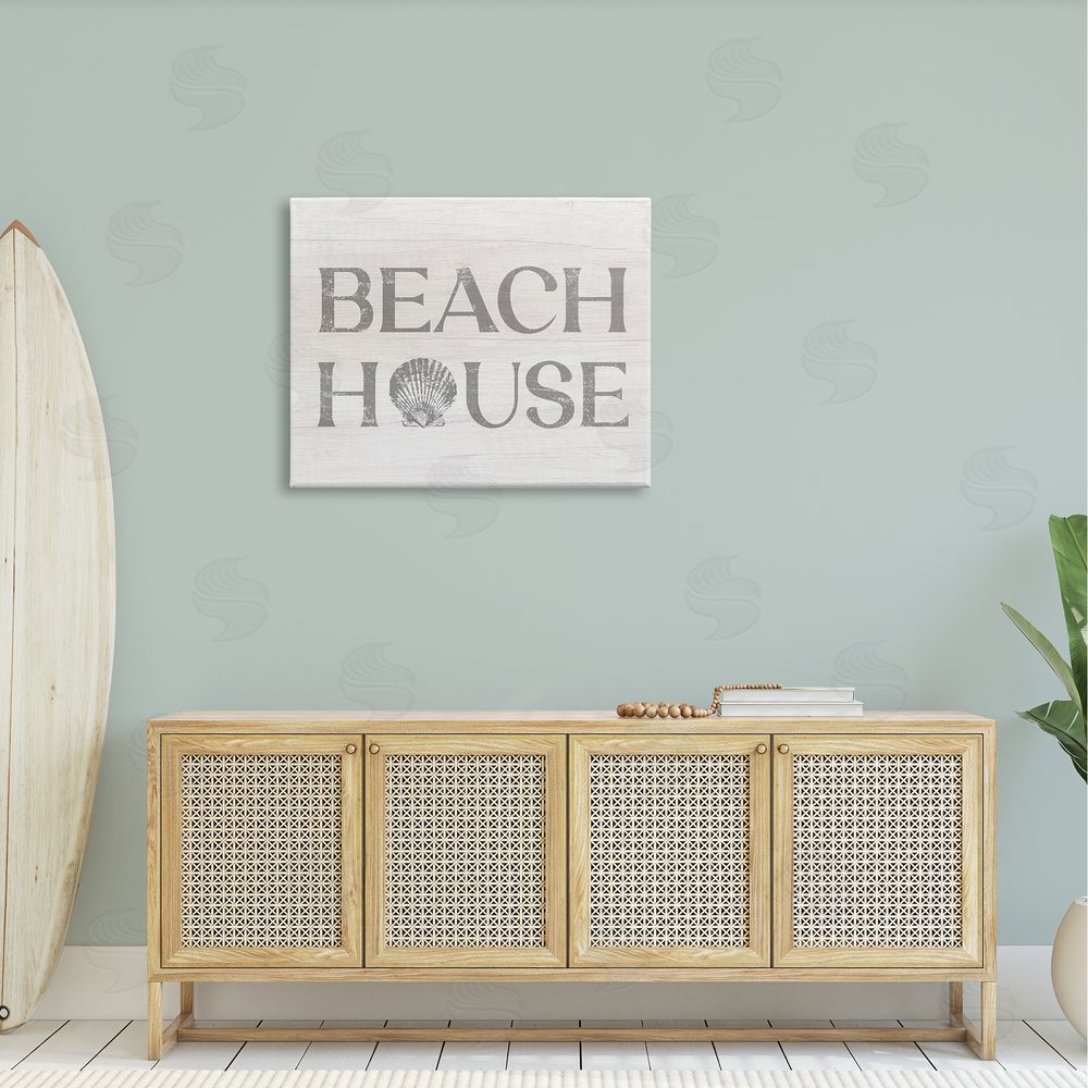 Stupell Studio Beach House Text Vintage Clam Seashell  Canvas Wall Art Print in Room