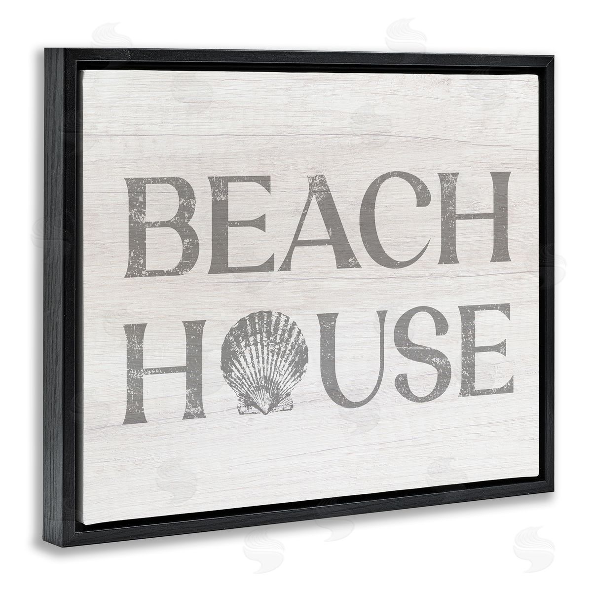 Stupell Studio Beach House Text Vintage Clam Seashell  Black Floating Frame Canvas Wall Art Print