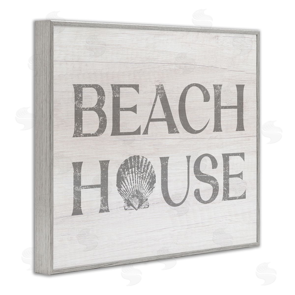 Stupell Studio Beach House Text Vintage Clam Seashell  Gray Framed Giclee Wall Art Print