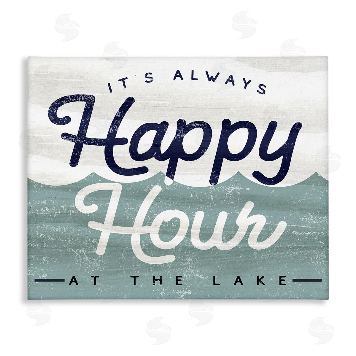 Stupell Studio Always Happy Hour Vintage Lake House Wave Signage  Stretched Canvas Wall Art Print