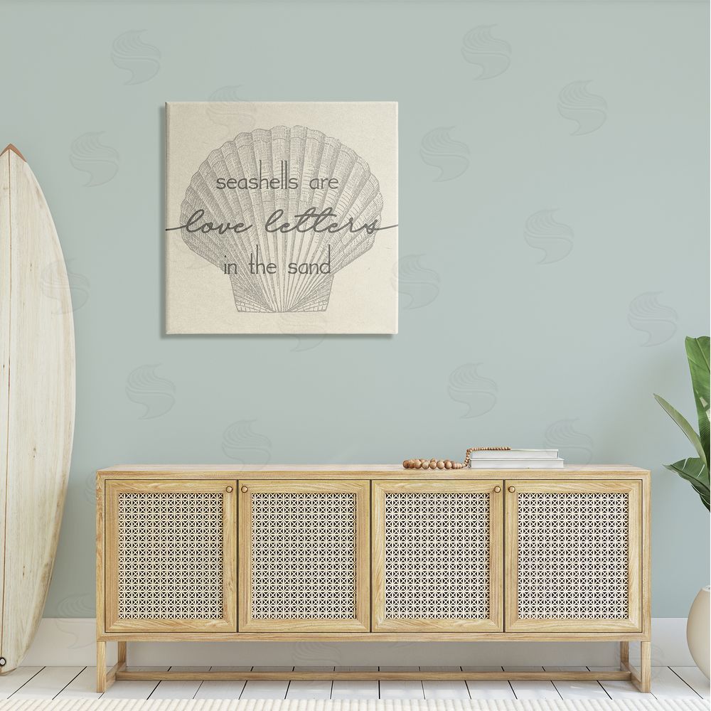 Stupell Studio Seashells are Love Letters Etched Beach Quote Drawing  Canvas Wall Art in Room