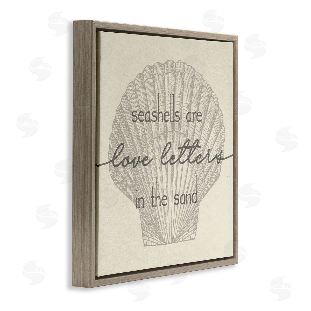 Stupell Studio Seashells are Love Letters Etched Beach Quote Drawing  Brown Floating Frame Canvas Wall Art Print
