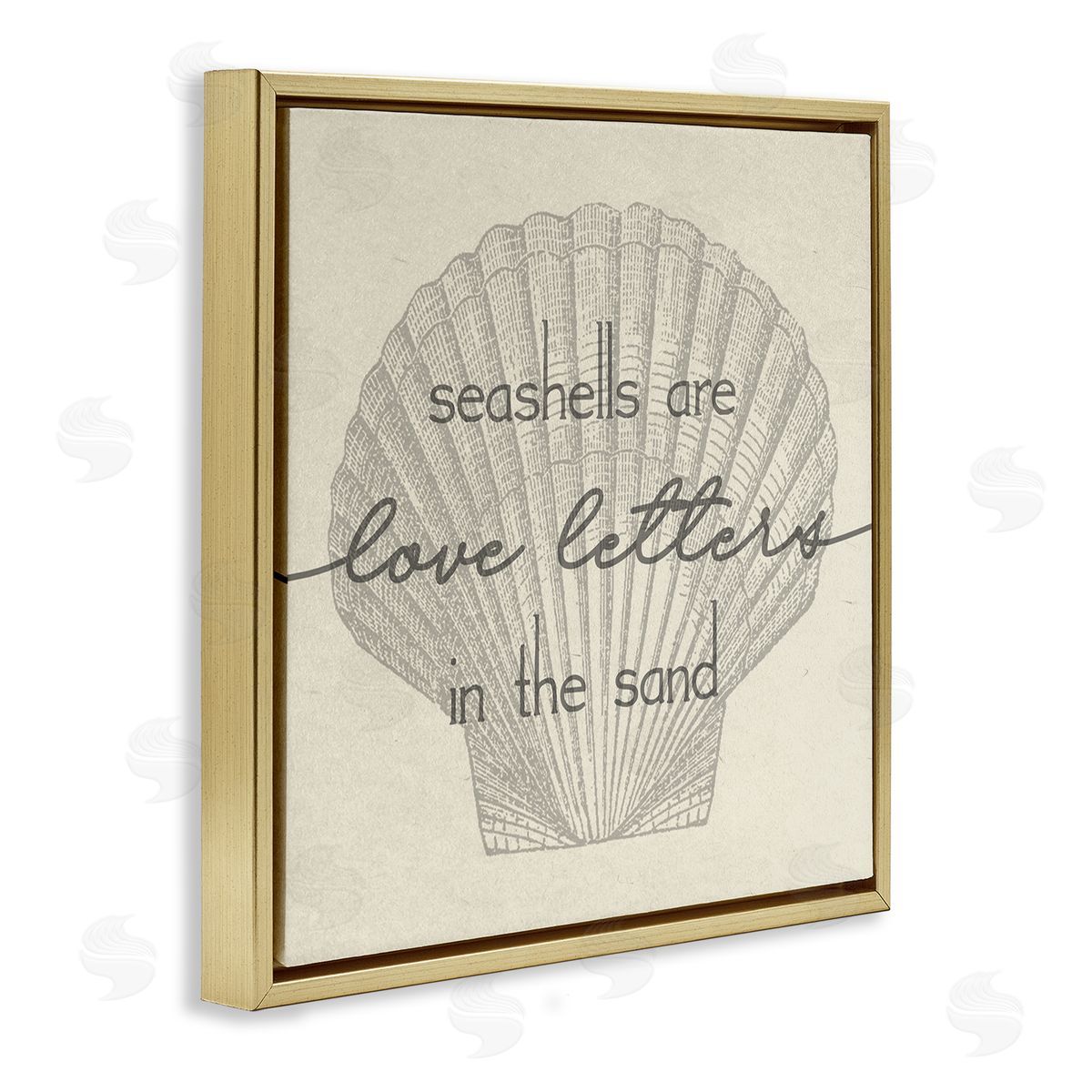 Stupell Studio Seashells are Love Letters Etched Beach Quote Drawing  Gold Floating Frame Canvas Wall Art Print