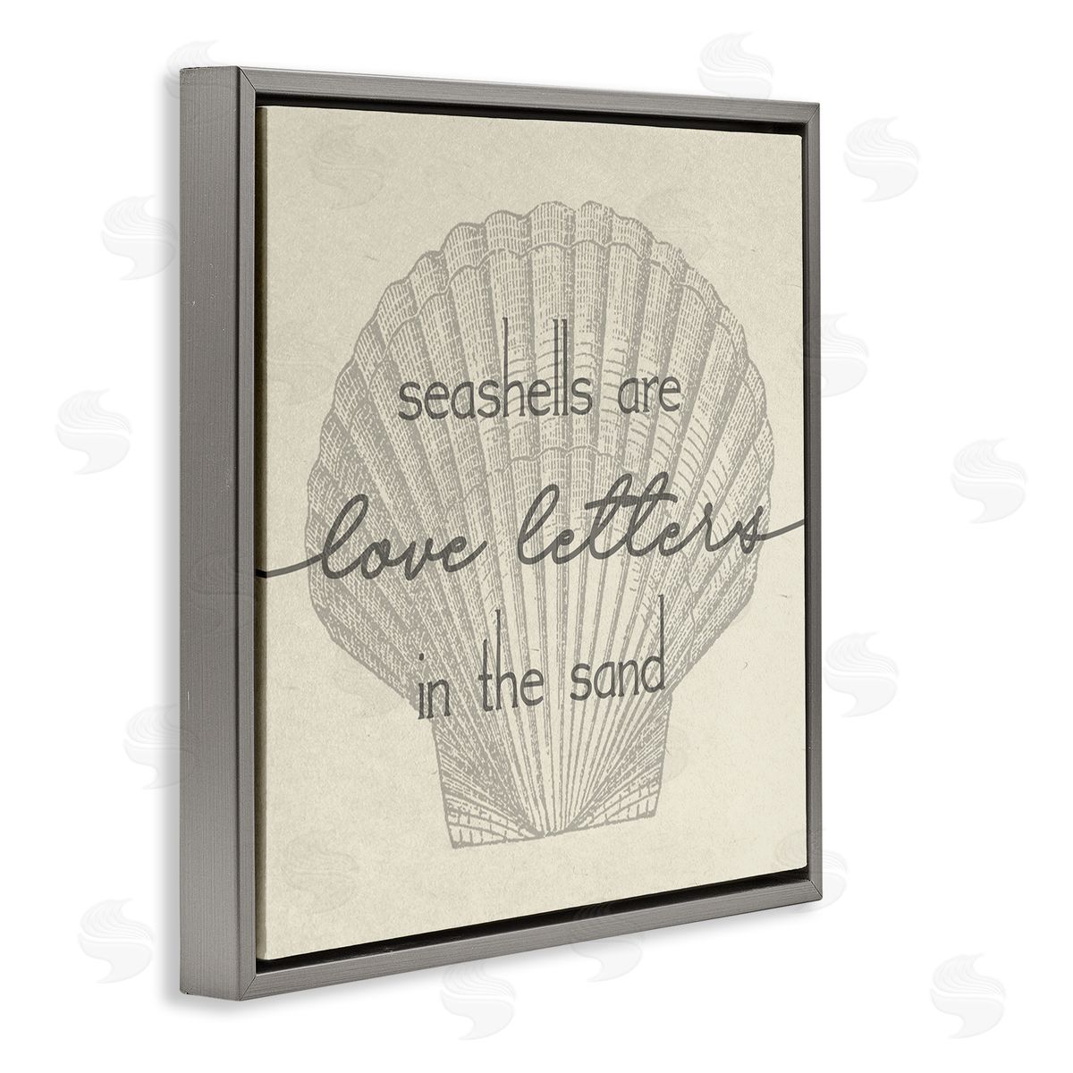 Stupell Studio Seashells are Love Letters Etched Beach Quote Drawing  Gray Floating Frame Canvas Wall Art Print