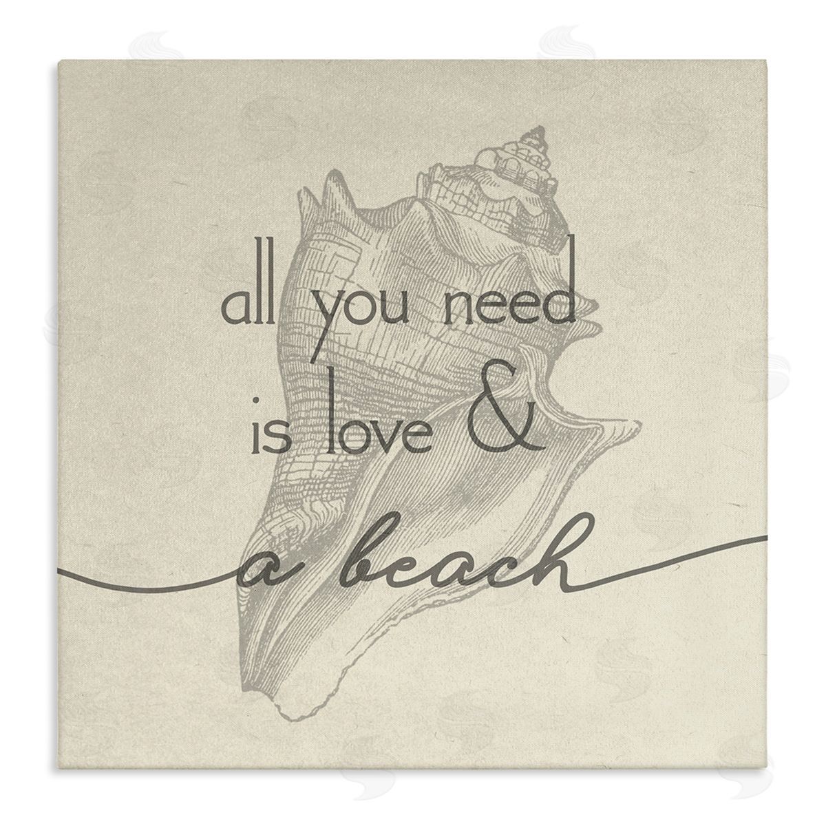 Stupell Studio Love & Beach Typography Phrase Seashell Motif  Stretched Canvas Wall Art Print