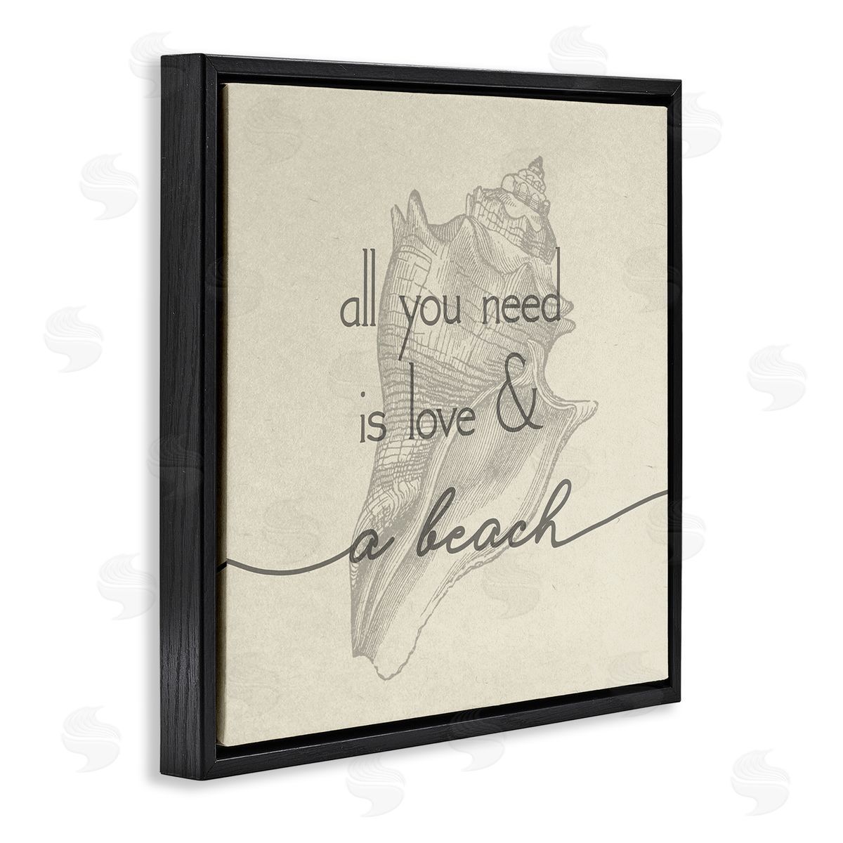 Stupell Studio Love & Beach Typography Phrase Seashell Motif  Black Floating Frame Canvas Wall Art Print