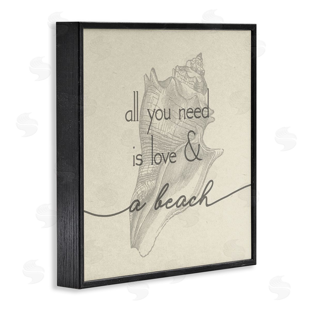 Stupell Studio Love & Beach Typography Phrase Seashell Motif  Black Framed Glicee Wall Art Print