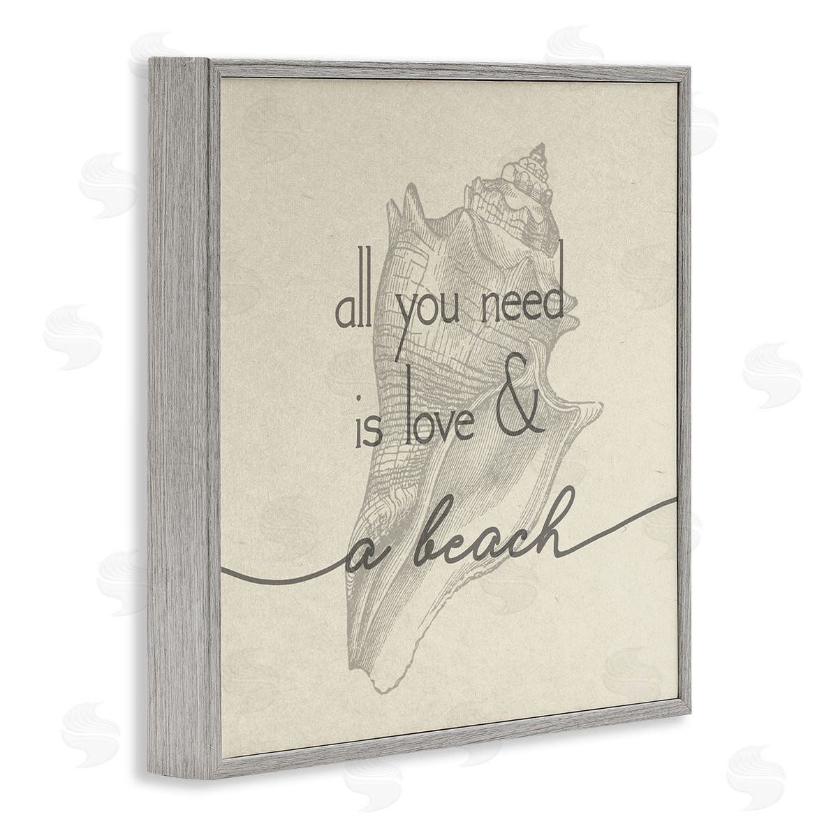 Stupell Studio Love & Beach Typography Phrase Seashell Motif  Gray Framed Glicee Wall Art Print