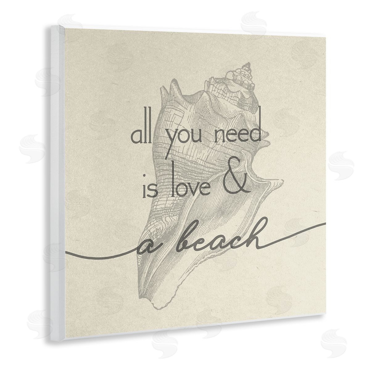 Stupell Studio Love & Beach Typography Phrase Seashell Motif  Wooden Wall Plaque Art Print
