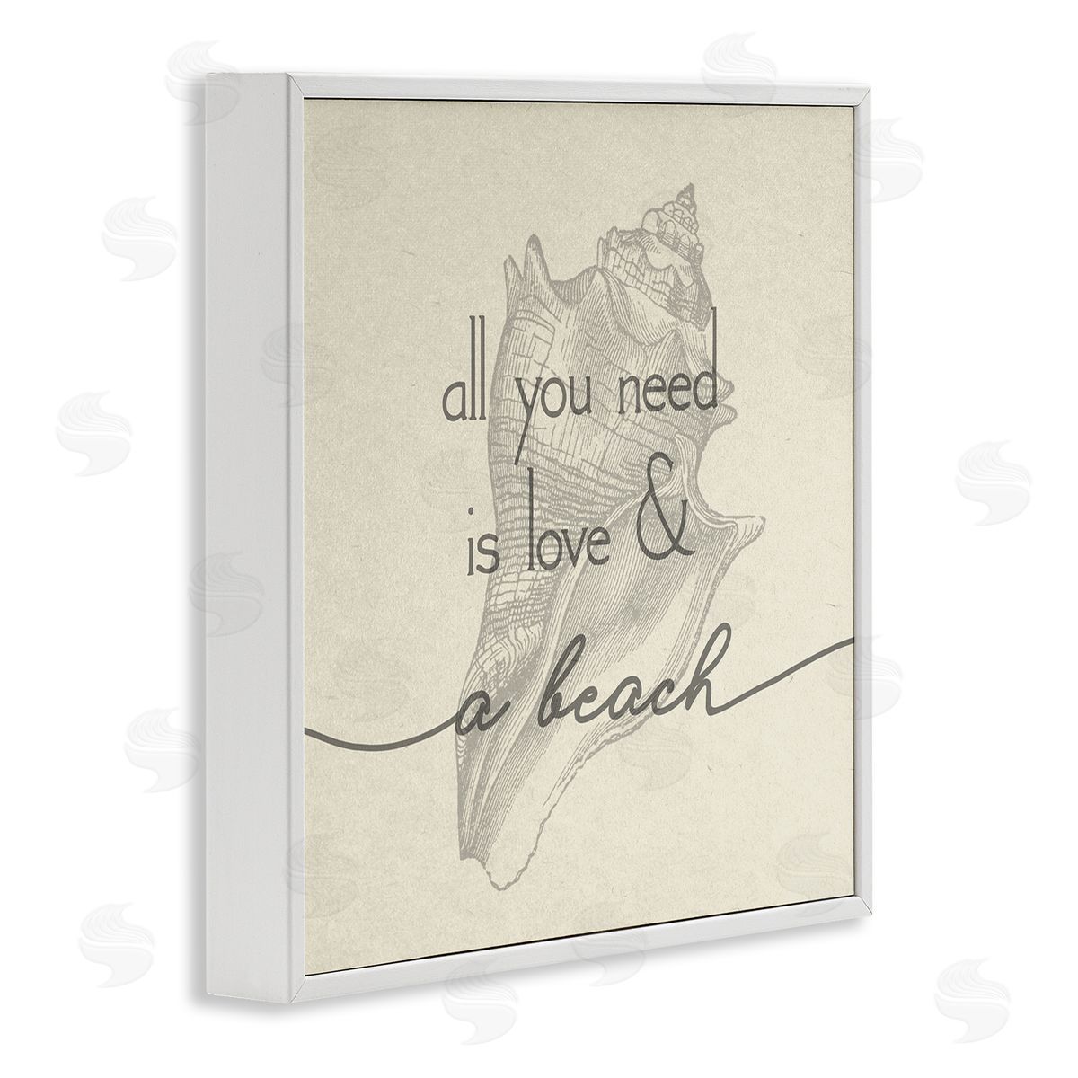 Stupell Studio Love & Beach Typography Phrase Seashell Motif  White Framed Glicee Wall Art Print